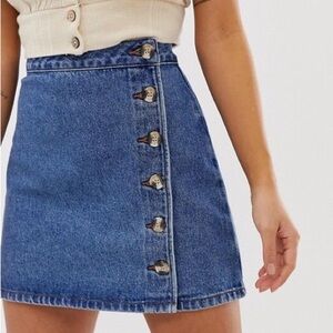 ASOS A-Line Wrap Mini Skirt - Women - Blue - Side Button